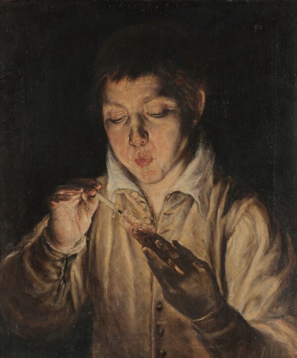 Boy Blowing an Ember - by El Greco