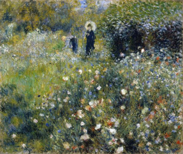 Woman with a Parasol in a Garden - by Pierre-Auguste Renoir