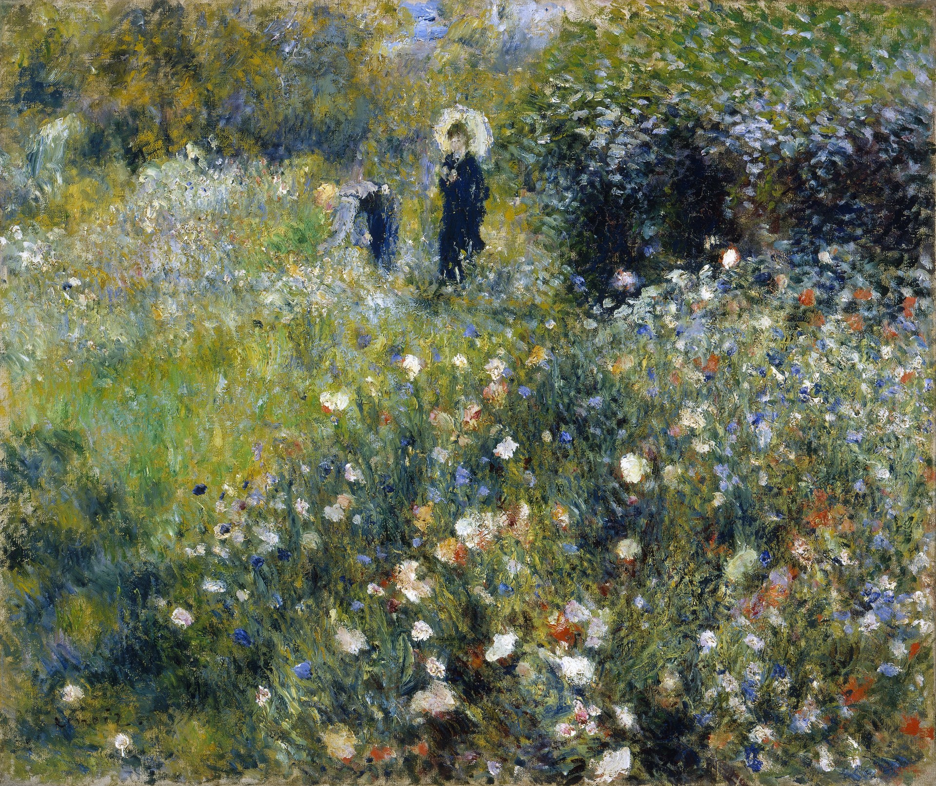 Woman with a Parasol in a Garden - by Pierre-Auguste Renoir