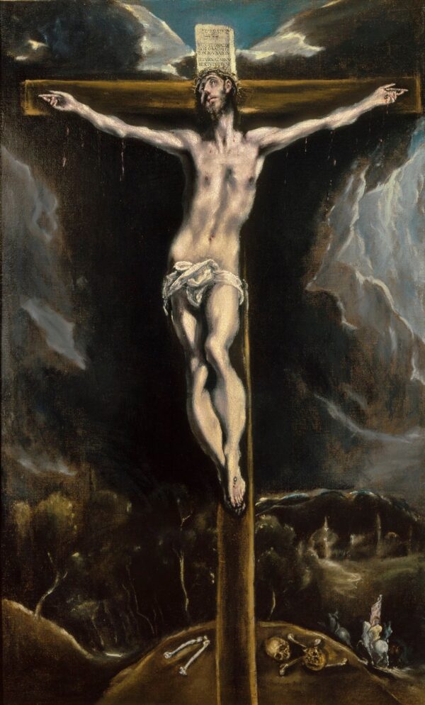 Cristo en la cruz, en un paisaje con jinetes - by El Greco