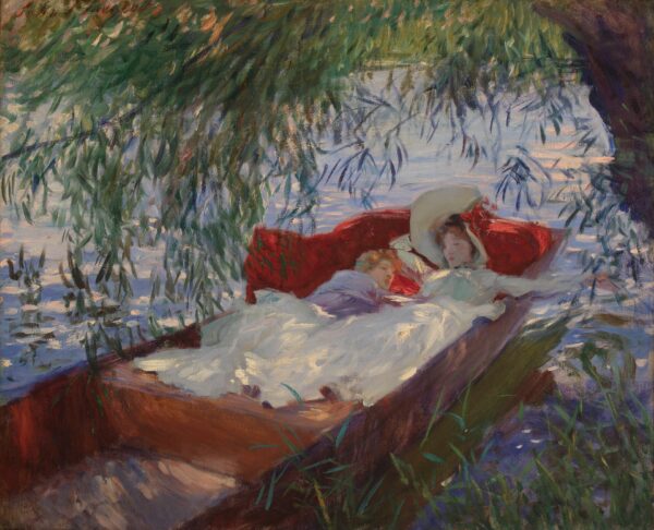 Lady and Child Asleep in a Punt under the Willows - by John Singer Sargent