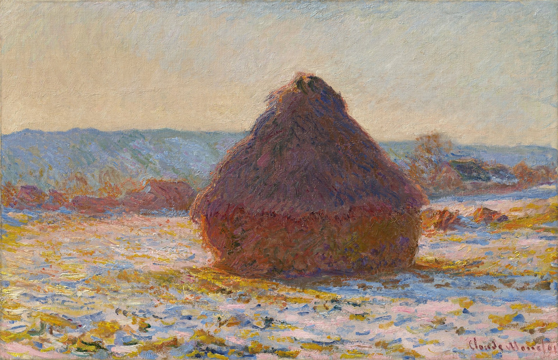 Grainstack in the Sunlight, Snow Effect - by Claude Monet
