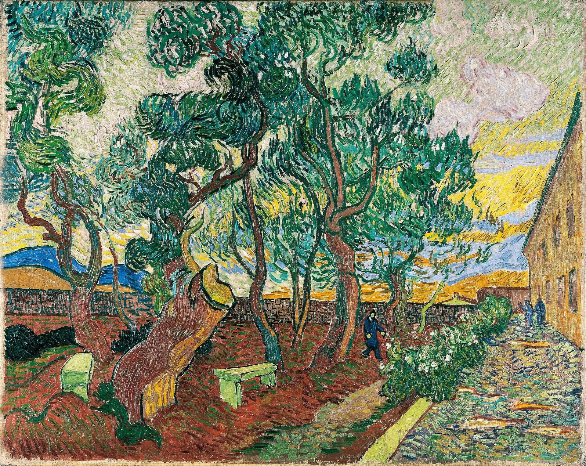 Le parc de l'hôpital, à Saint-Rémy (A Corner of the Asylum and the Garden with a Heavy, Sawed-Off Tree) - by Vincent van Gogh