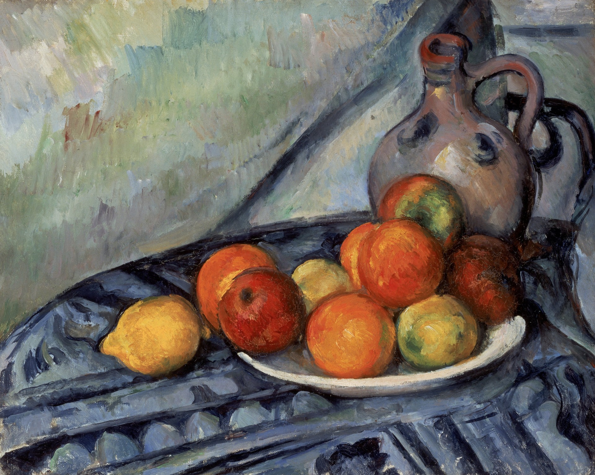 Fruit and a Jug on a Table - by Paul Cézanne