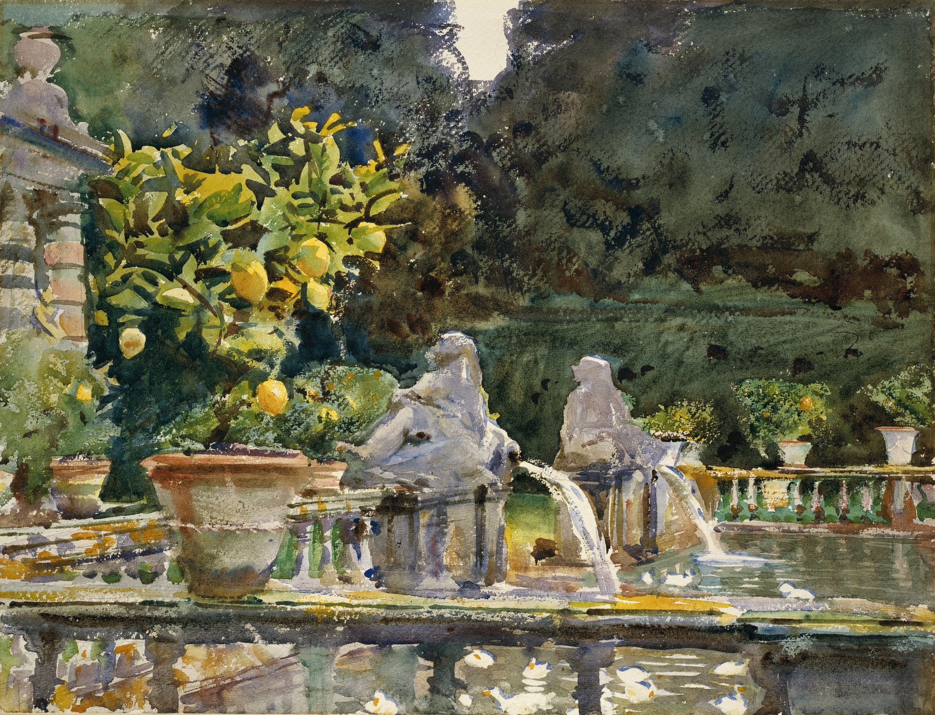 Villa di Marlia, Lucca: A Fountain - by John Singer Sargent
