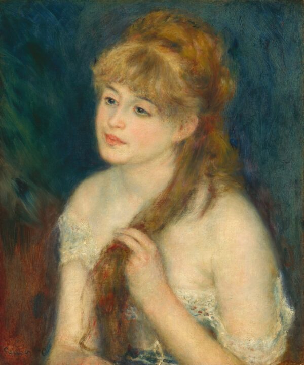 Young Woman Braiding Her Hair - by Pierre-Auguste Renoir