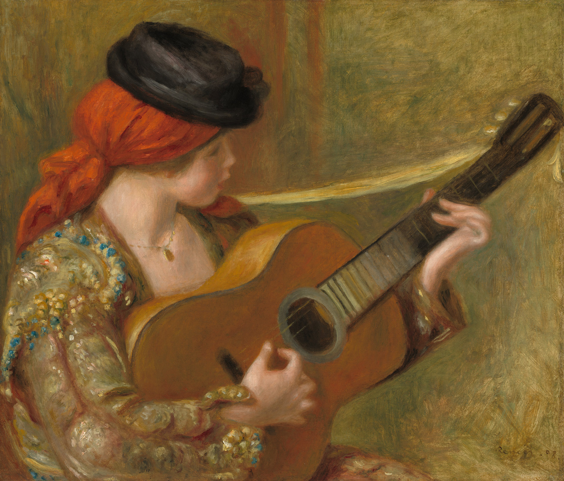 Young Spanish Woman with a Guitar - by Pierre-Auguste Renoir
