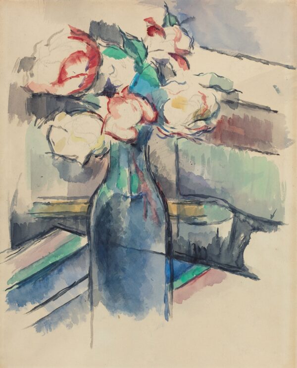 Roses in a Bottle (recto) - by Paul Cézanne