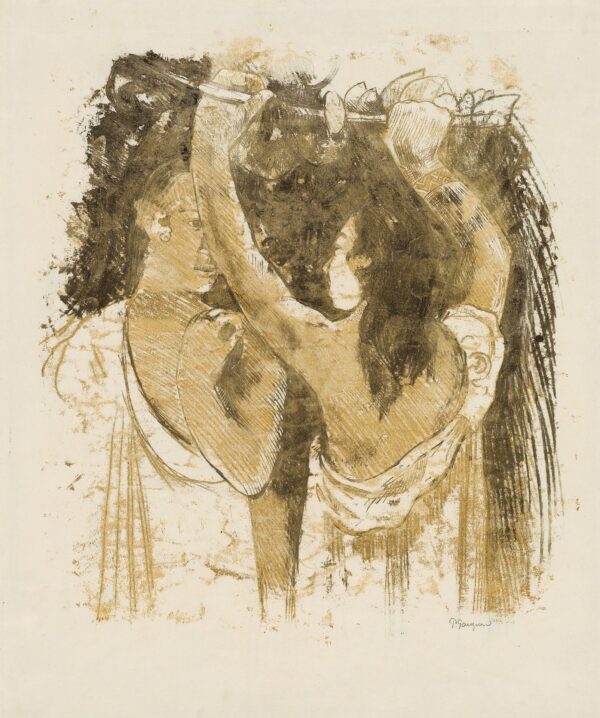 Two Tahitians Gathering Fruit (recto) - by Paul Gauguin