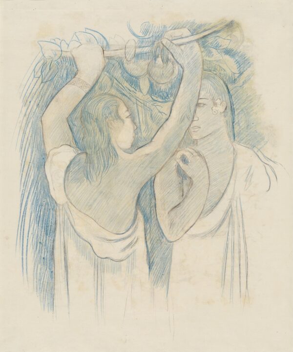 Two Tahitians Gathering Fruit (verso) - by Paul Gauguin