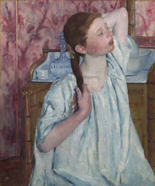 Girl Arranging Her Hair - by Mary Cassatt