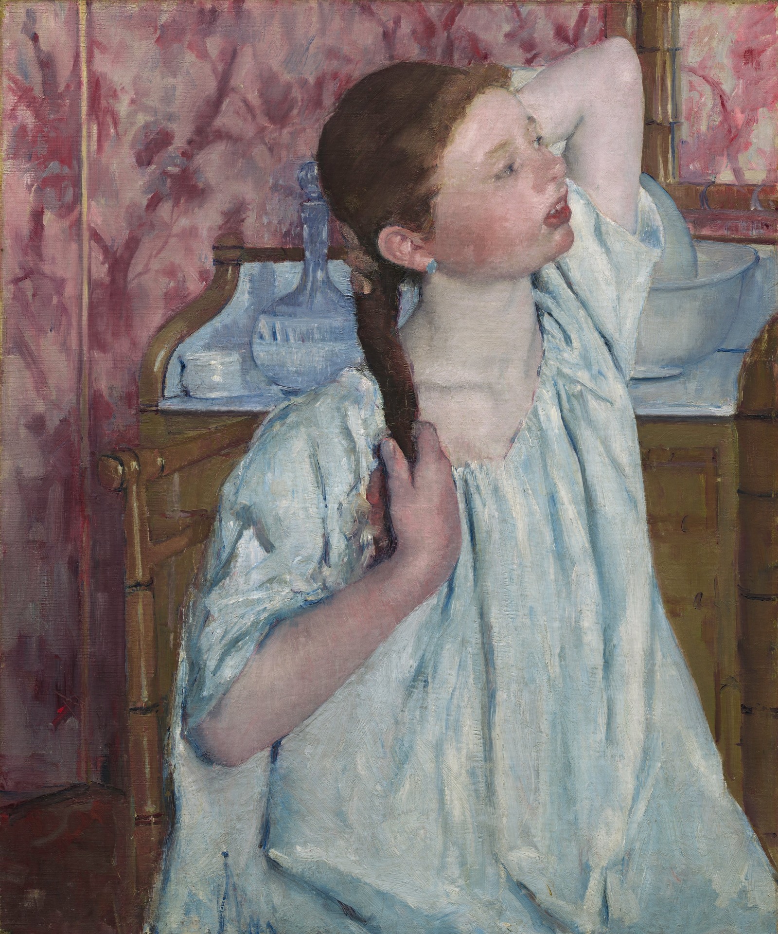 Girl Arranging Her Hair - by Mary Cassatt
