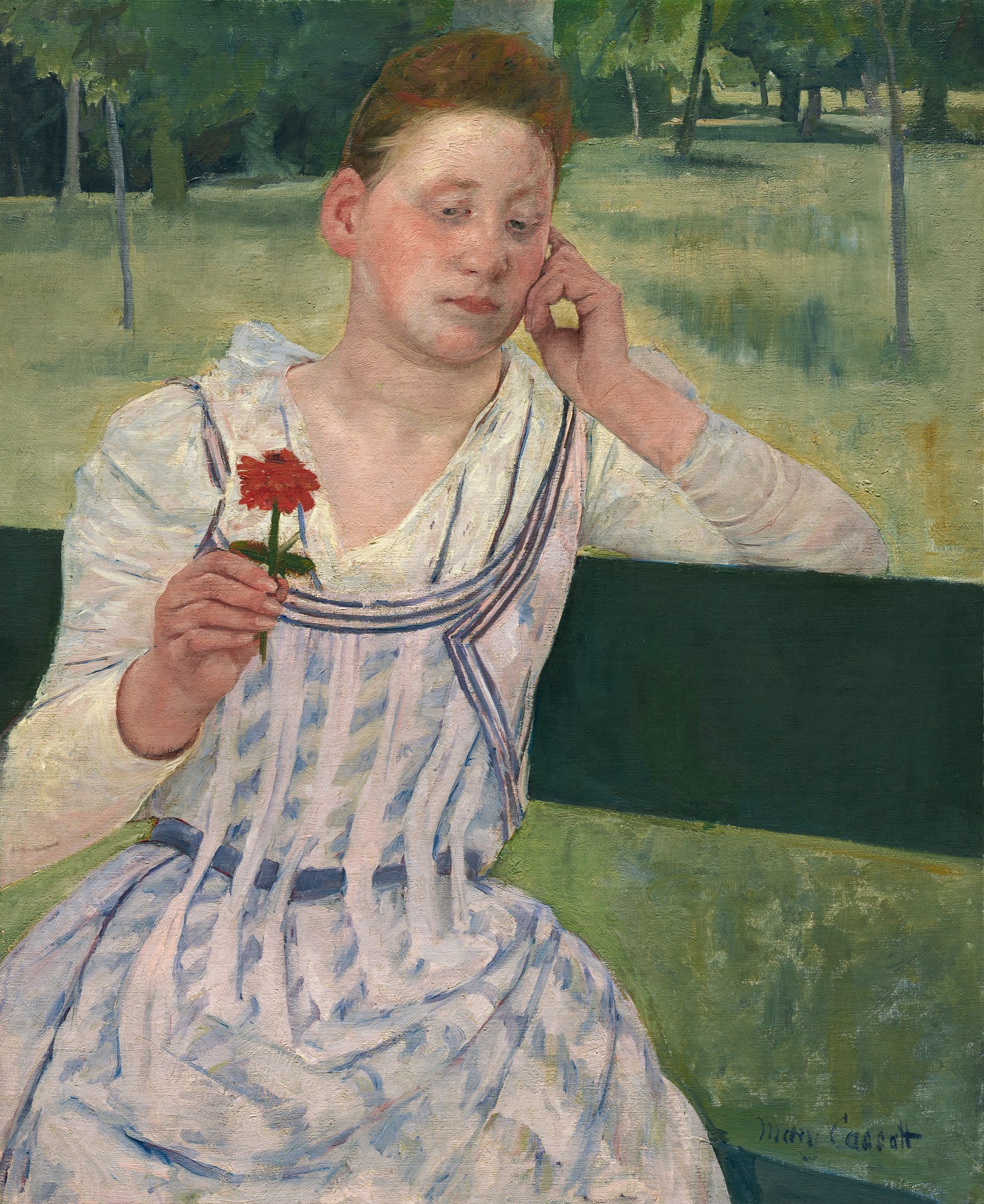 Woman with a Red Zinnia - by Mary Cassatt