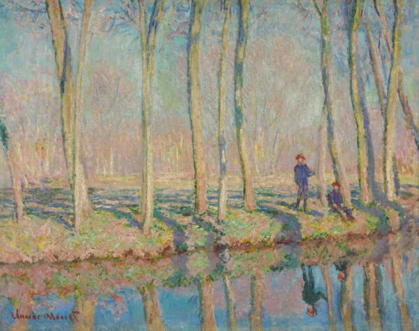 Jean-Pierre Hoschedé and Michel Monet on the Bank of the Epte - by Claude Monet