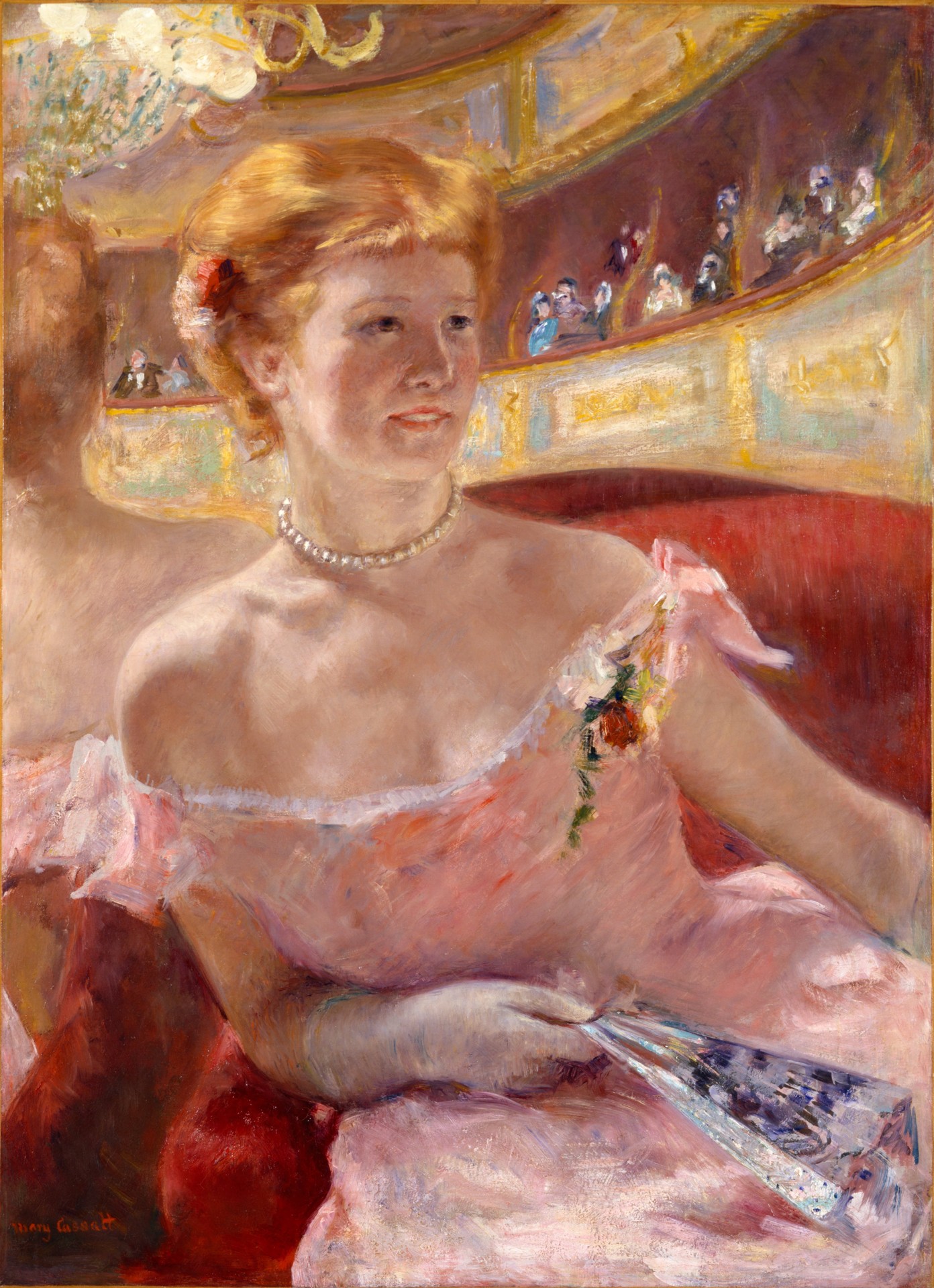Woman with a Pearl Necklace in a Loge - by Mary Cassatt