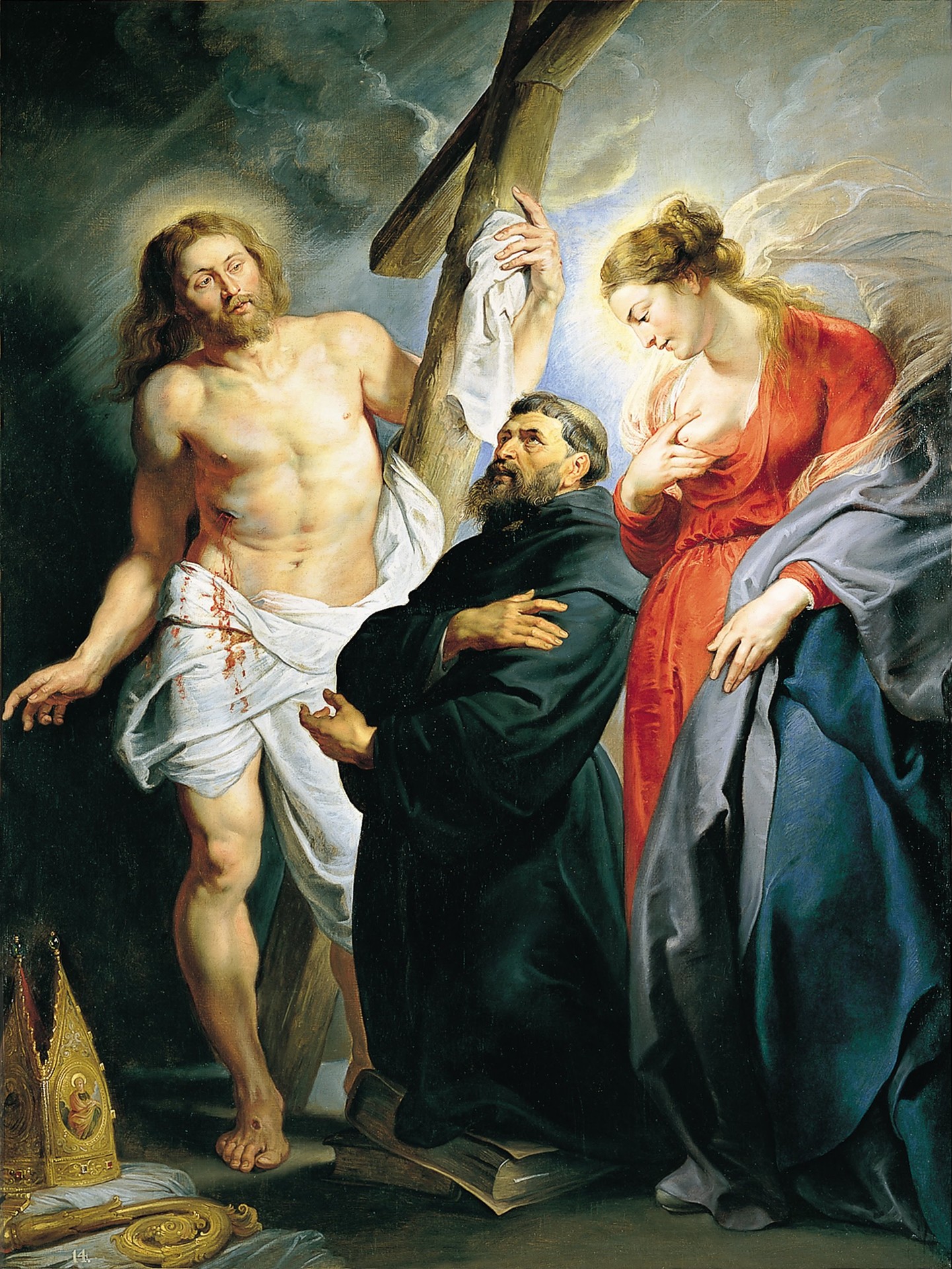 San Agustín entre Cristo y la Virgen - by Peter Paul Rubens