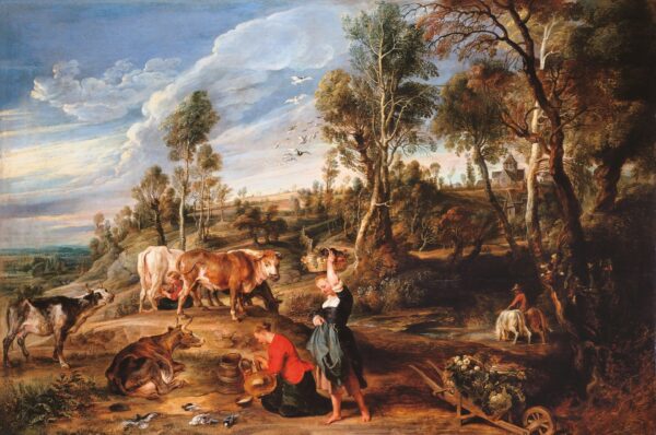 Milkmaids with Cattle in a Landscape, 'The Farm at Laken' - by Peter Paul Rubens