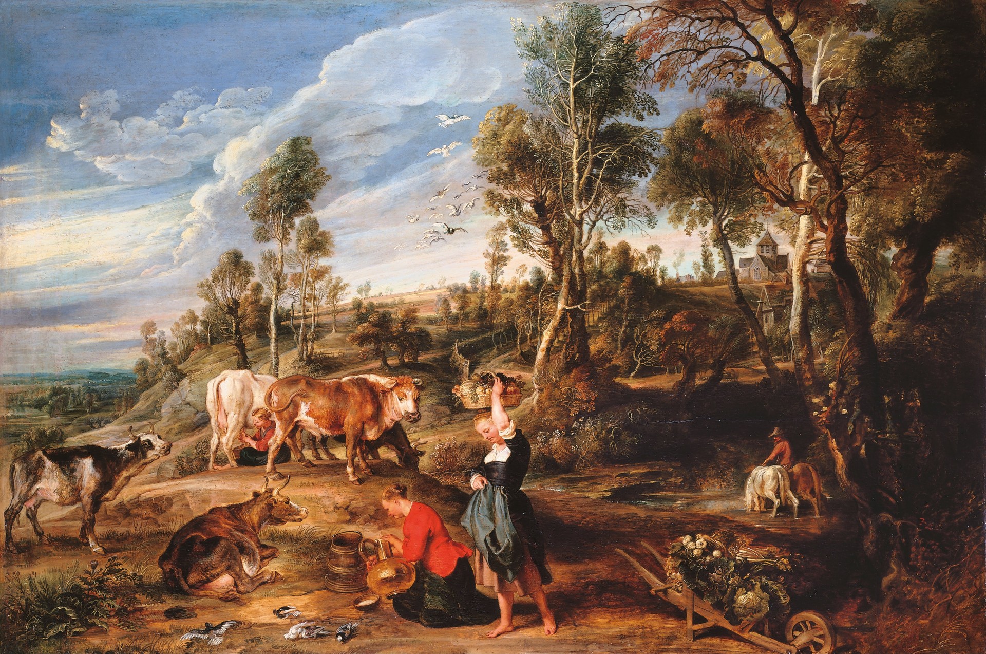 Milkmaids with Cattle in a Landscape, 'The Farm at Laken' - by Peter Paul Rubens