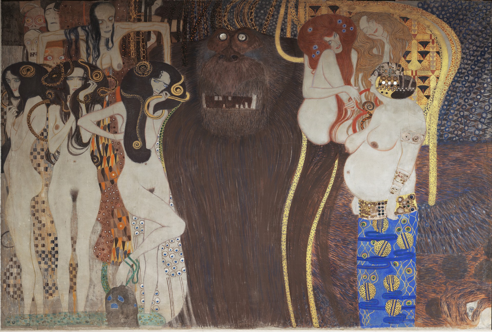 Beethoven Frieze: "The Hostile Powers" (Panel 5, short wall) - by Gustav Klimt