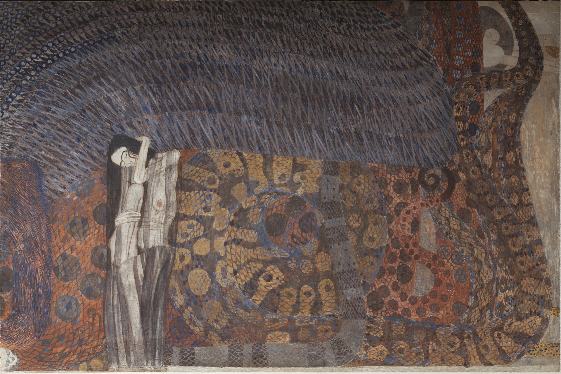 Beethoven Frieze: "The Hostile Powers" (Panel 6, short wall) - by Gustav Klimt