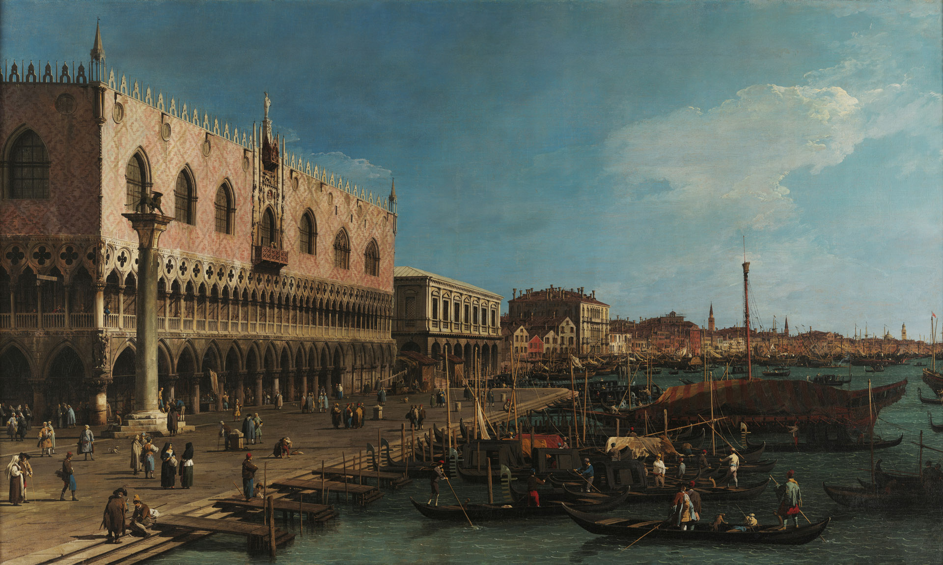 The Pier towards the riva degli Schiavoni with the column of Saint Mark - by Canaletto