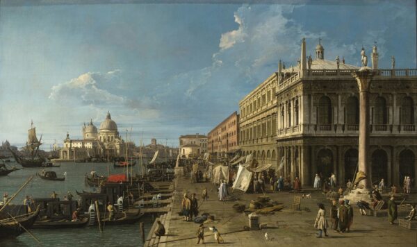 The Pier towards the Zecca with the column of Saint Theodore - by Canaletto