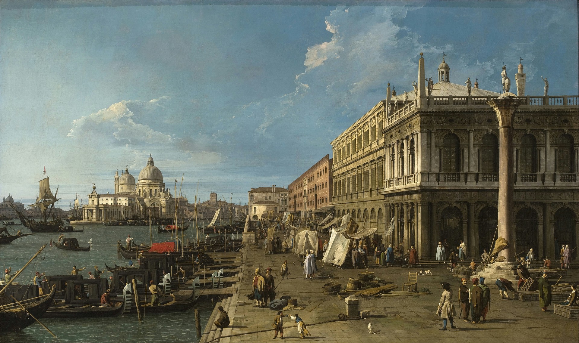 The Pier towards the Zecca with the column of Saint Theodore - by Canaletto