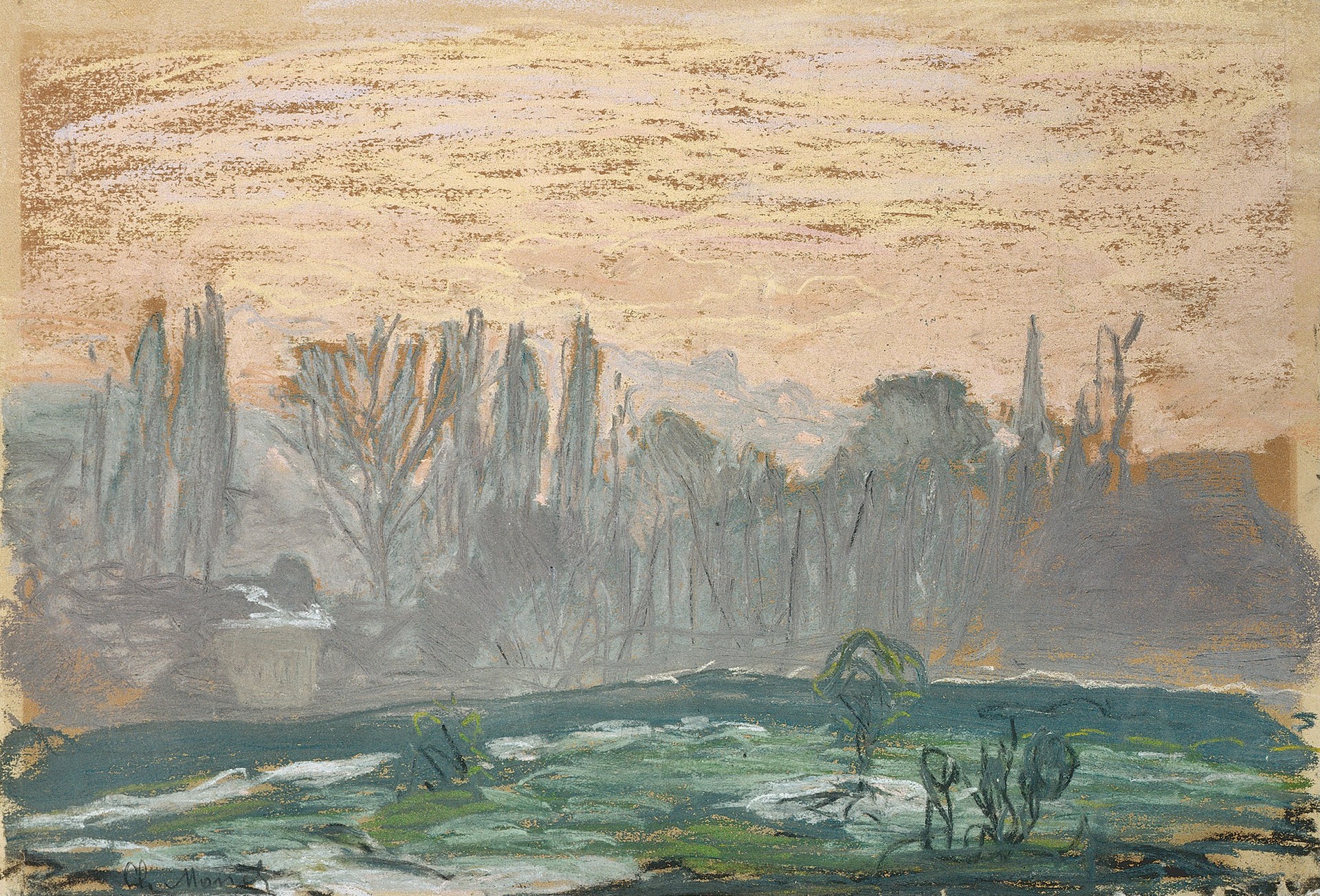 Winter Landscape with Evening Sky - by Claude Monet