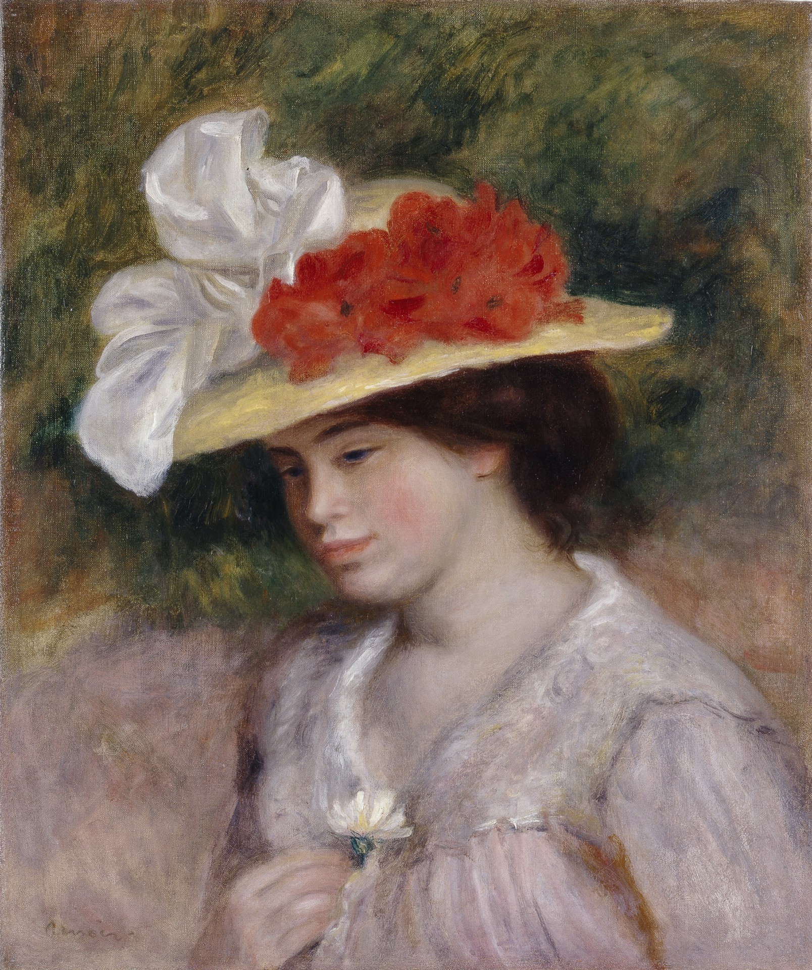 Woman in a Flowered Hat - by Pierre-Auguste Renoir