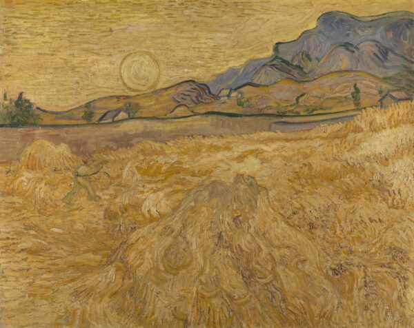 Wheat field with reaper and sun - by Vincent van Gogh