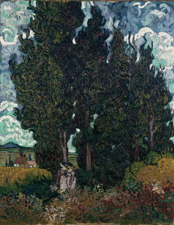 Cypresses with Two Figures - by Vincent van Gogh