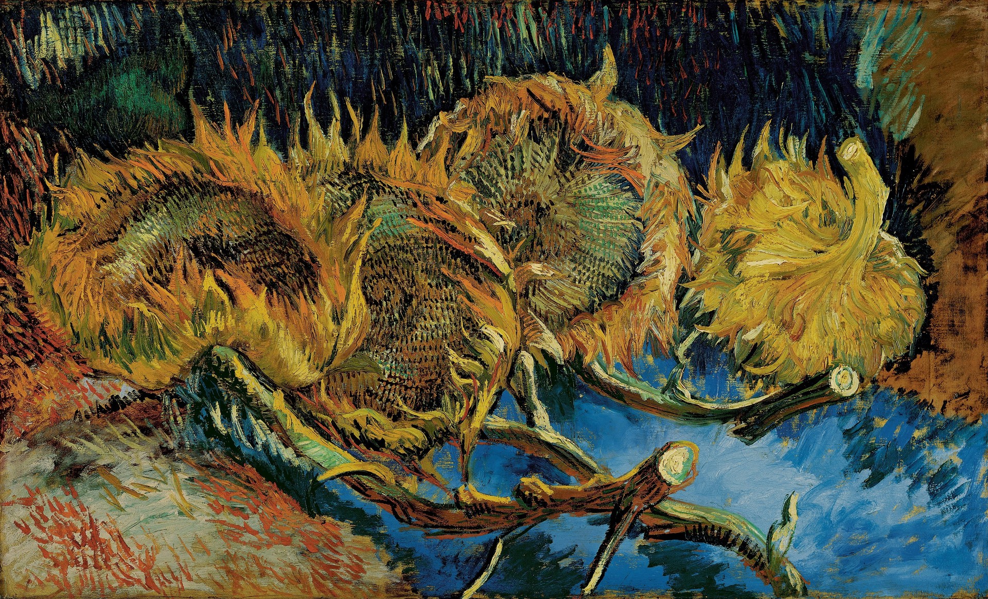 Four sunflowers gone to seed - by Vincent van Gogh