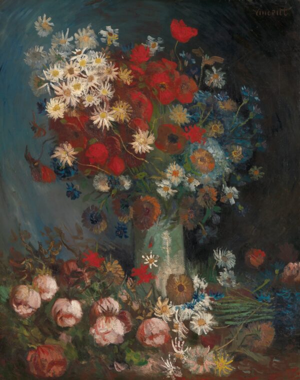 Still life with meadow flowers and roses - by Vincent van Gogh