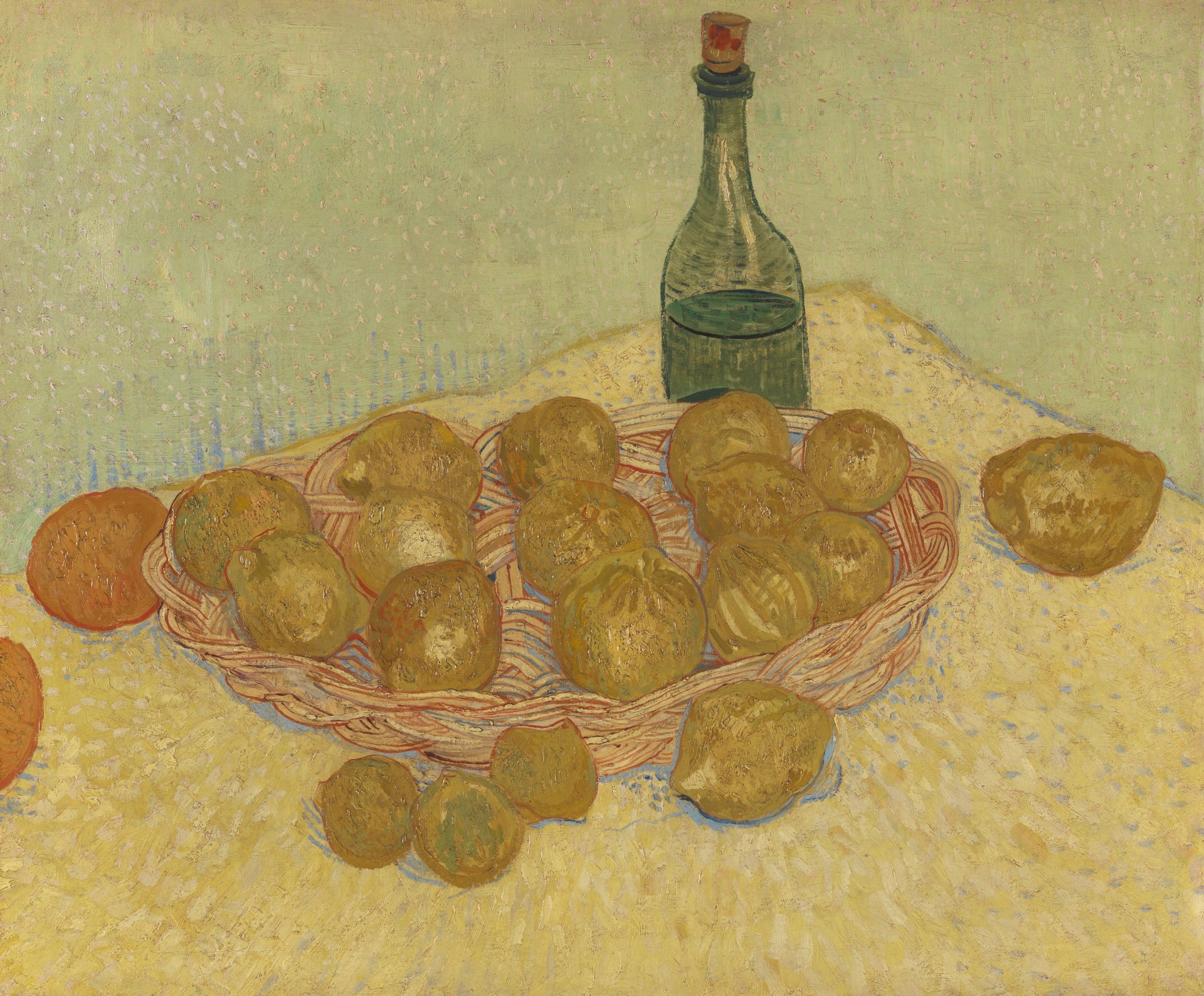 Basket of Lemons and Bottle - by Vincent van Gogh