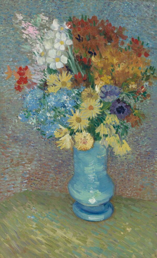 Flowers in a blue vase - by Vincent van Gogh