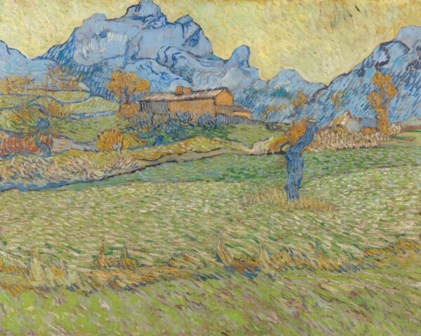 Wheat fields in a mountainous landscape - by Vincent van Gogh