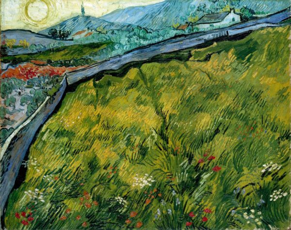 Enclosed Wheat Field with Rising Sun - by Vincent van Gogh