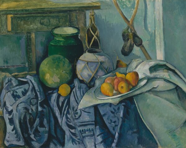 Still Life with a Ginger Jar and Eggplants - by Paul Cézanne