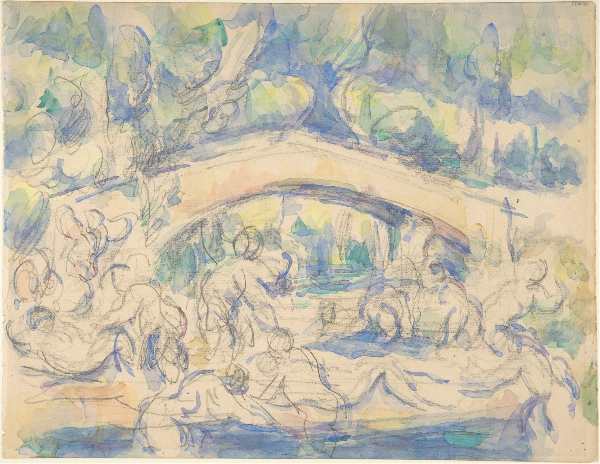Bathers - by a Bridge (recto); Study after Houdon's Ecorché (verso) - by Paul Cézanne