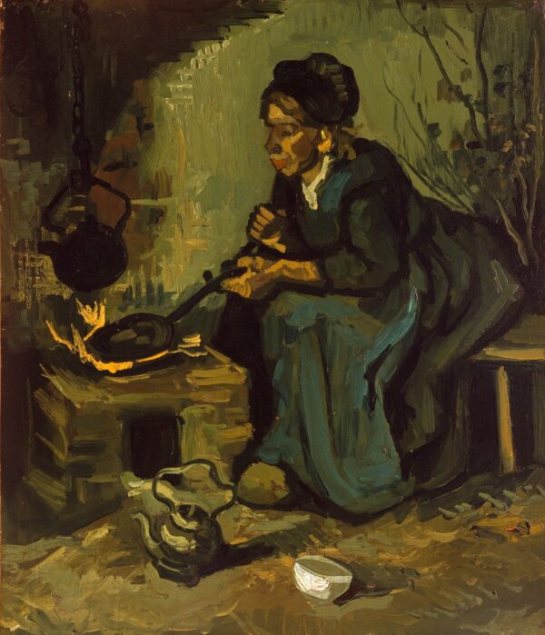 Peasant Woman Cooking - by a Fireplace - by Vincent van Gogh
