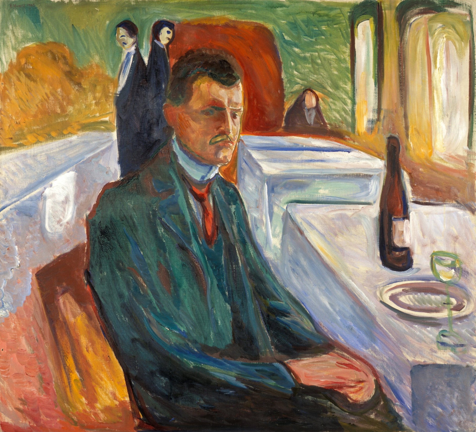 Self-Portrait with a Bottle of Wine - by Edvard Munch