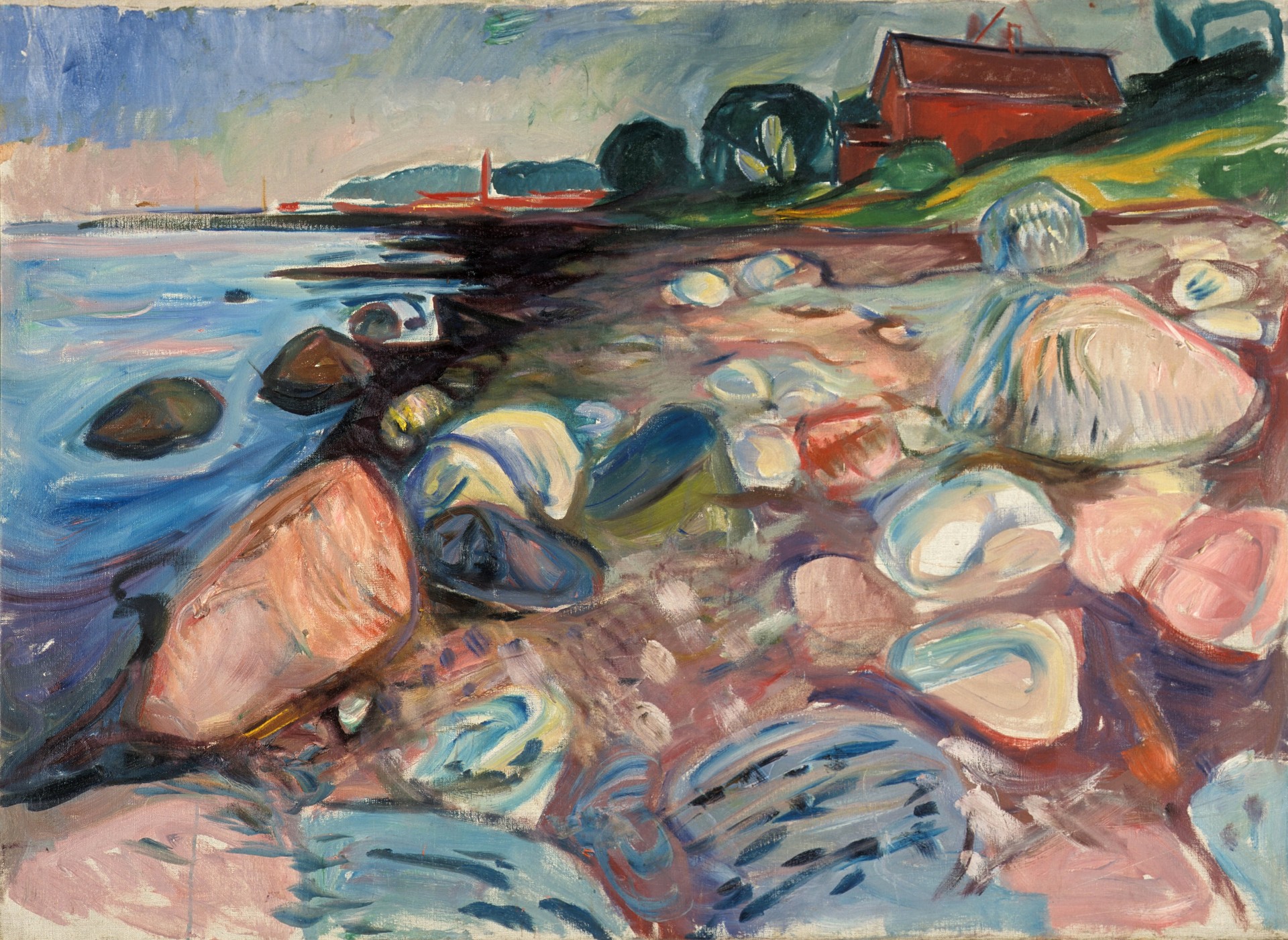 Shore with Red House - by Edvard Munch