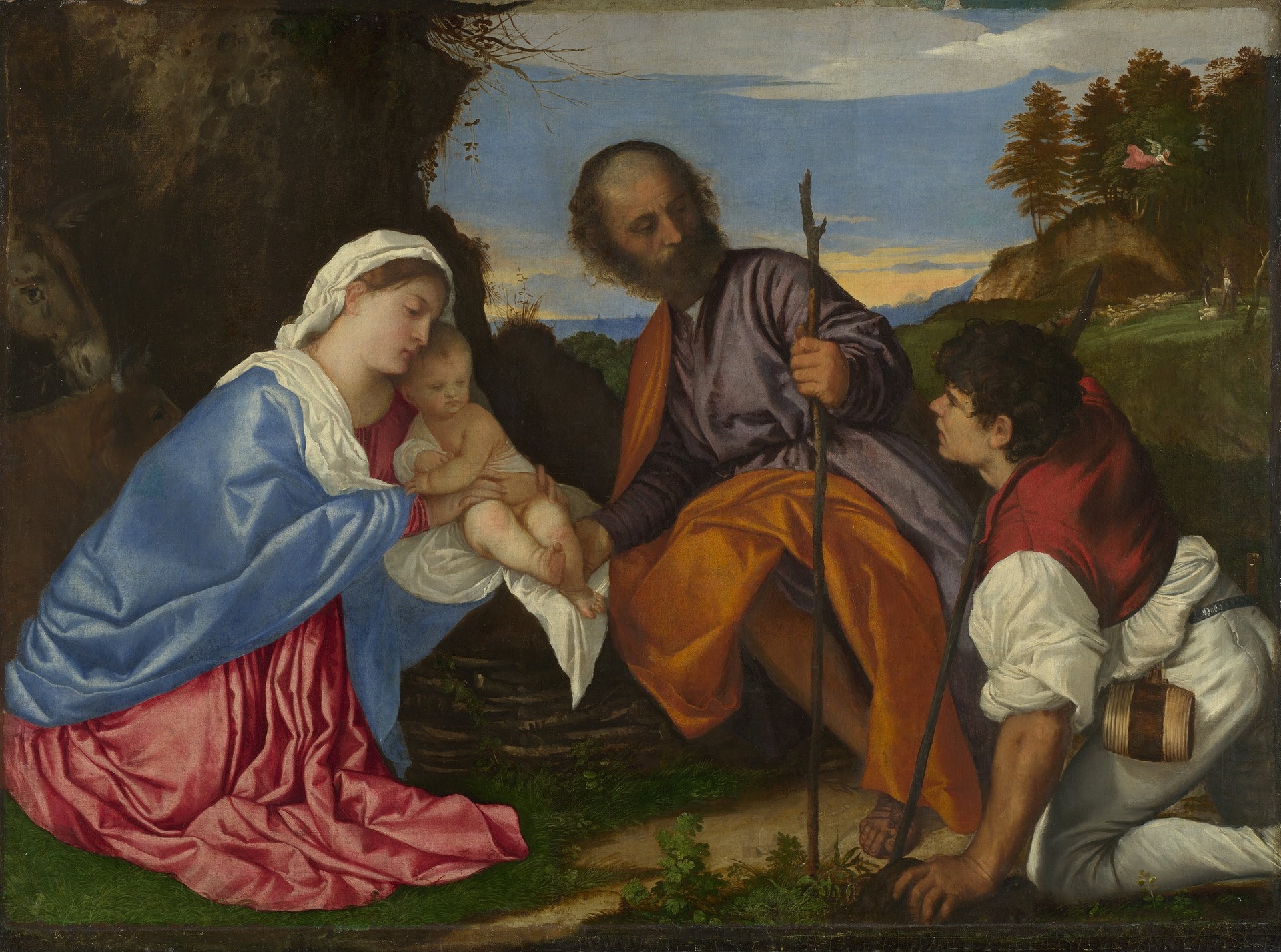 The Holy Family with a Shepherd - by Titian