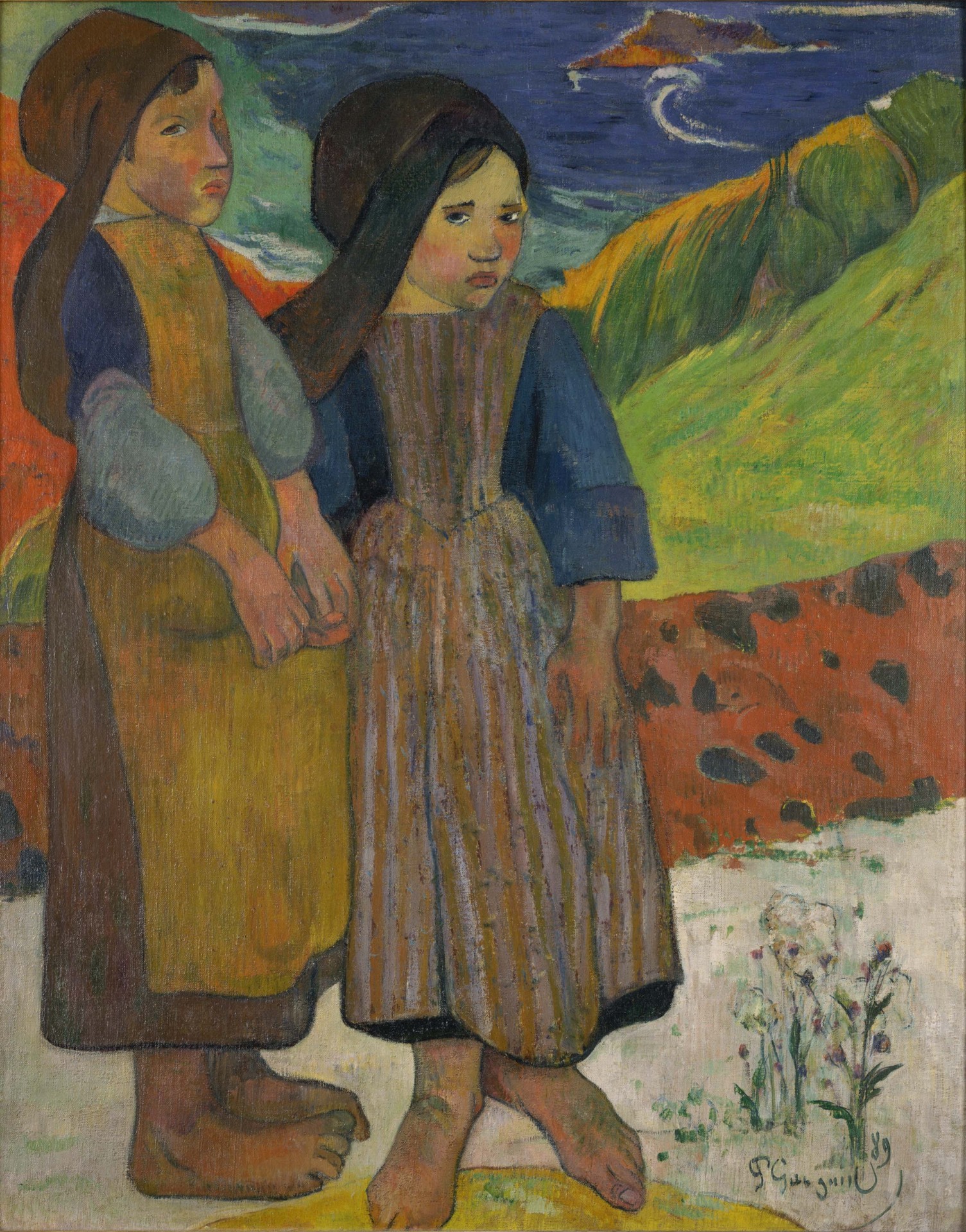 Two Breton Girls - by the Sea - by Paul Gauguin