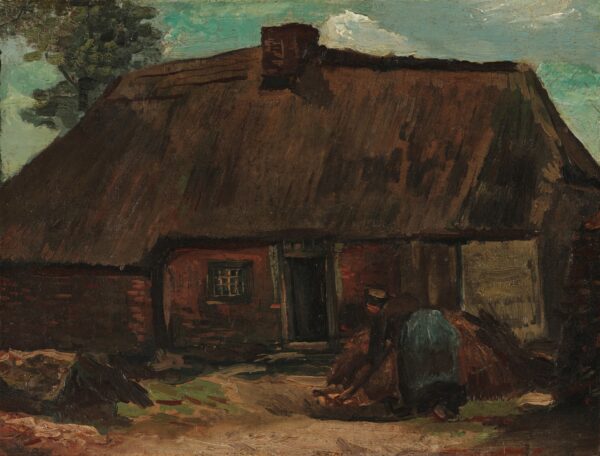Cottage with Peasant Woman Digging - by Vincent van Gogh