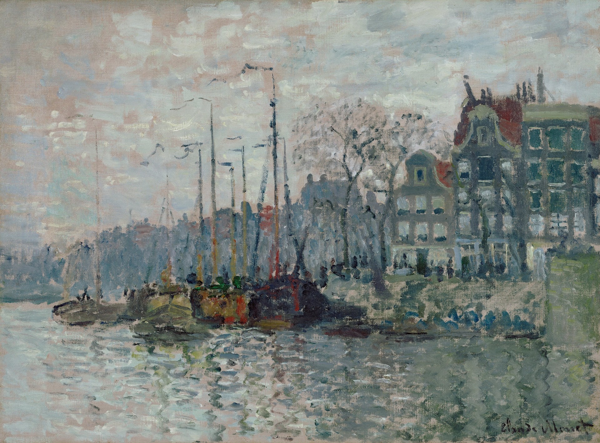 View of the Prins Hendrikkade and the Kromme Waal in Amsterdam - by Claude Monet
