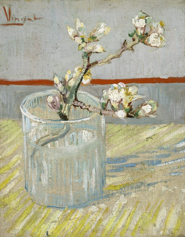 Sprig of flowering almond in a glass - by Vincent van Gogh
