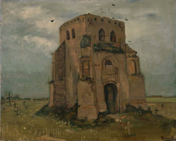 The old church tower at Nuenen (`The peasants' churchyard') - by Vincent van Gogh