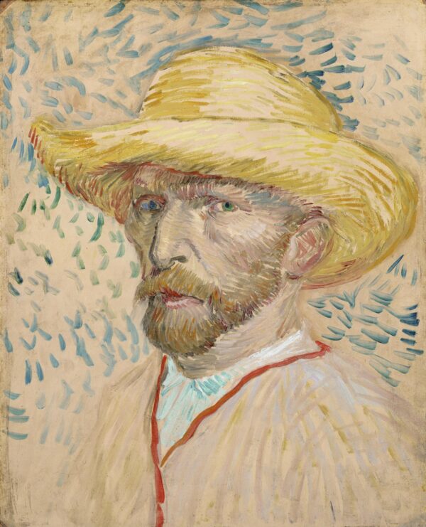 Self-Portrait with Straw Hat - by Vincent van Gogh