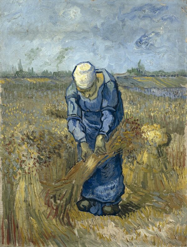 Peasant Woman Binding Sheaves (after Millet) - by Vincent van Gogh